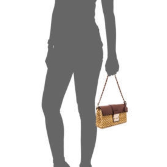 NEW Michael Kors Gabriella Clutch Straw and Brown Leather Purse - Picture 4 of 4